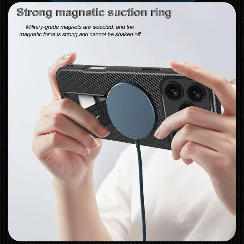 Coque iPhone 17 Pro Max Texture Fibre Carbone avec Béquille