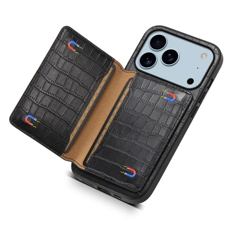 Coque iPhone 17 Pro Porte-Cartes Effet Crocodile
