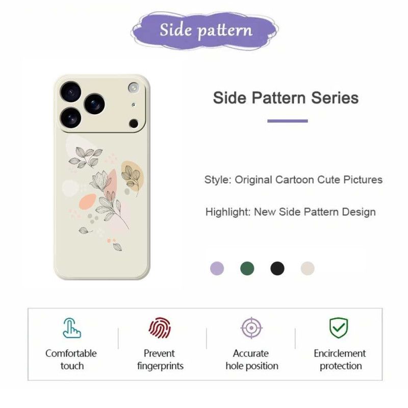 Coque iPhone 17 Pro Silicone Liquide Feuilles Esquissées