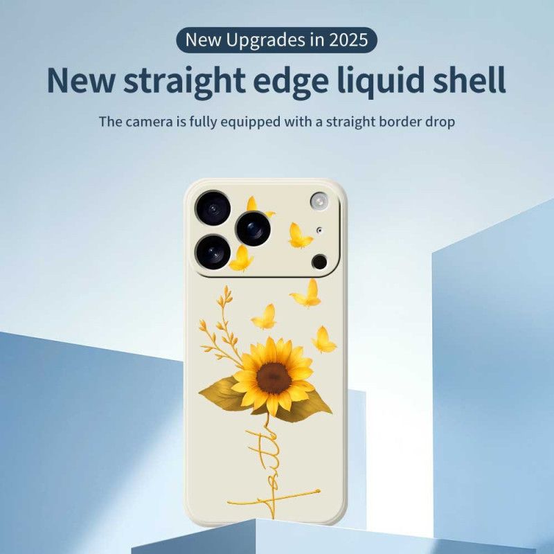 Coque iPhone 17 Pro Silicone Liquide Tournesol et Papillons