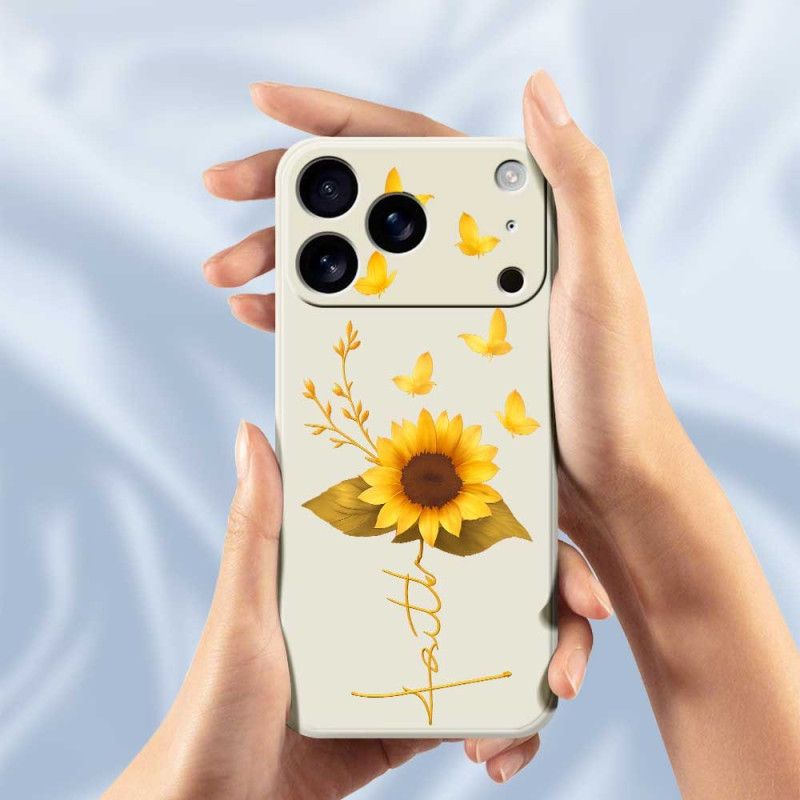 Coque iPhone 17 Pro Silicone Liquide Tournesol et Papillons
