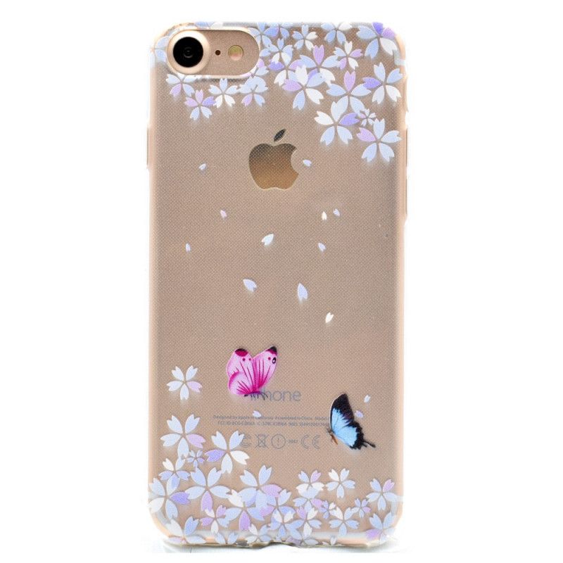 Coque iPhone 8 / 7 Transparente Papillons Et Fleurs