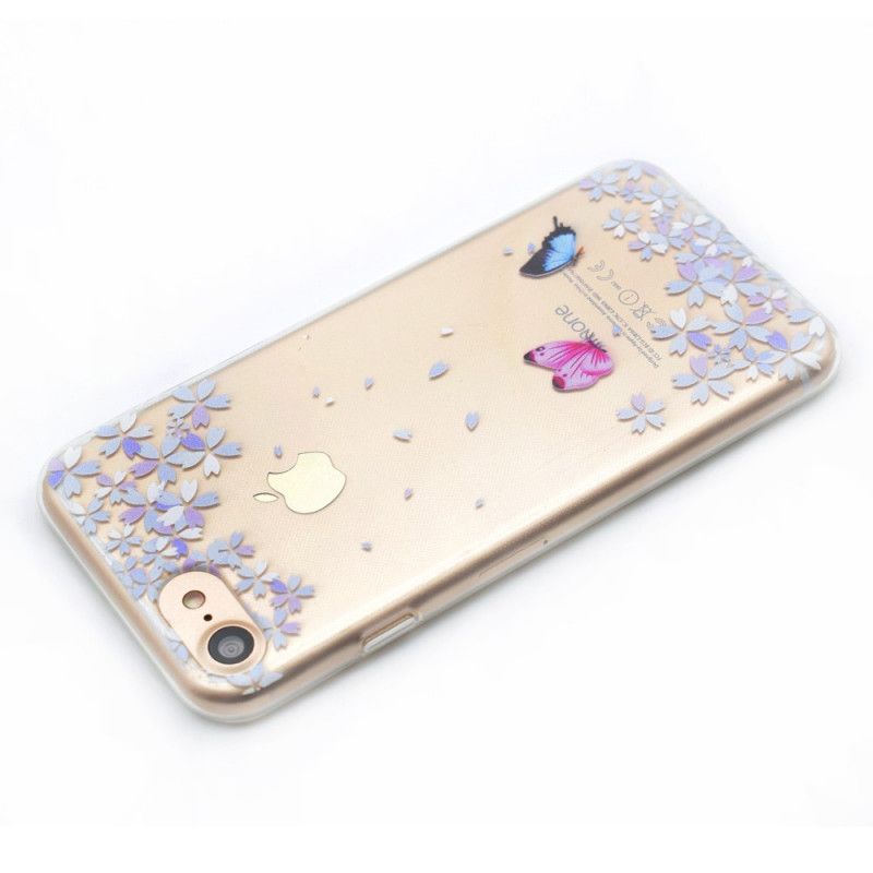 Coque iPhone 8 / 7 Transparente Papillons Et Fleurs