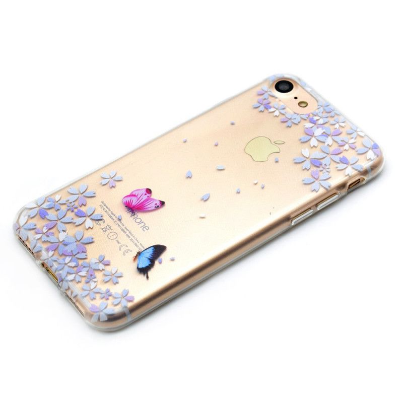 Coque iPhone 8 / 7 Transparente Papillons Et Fleurs