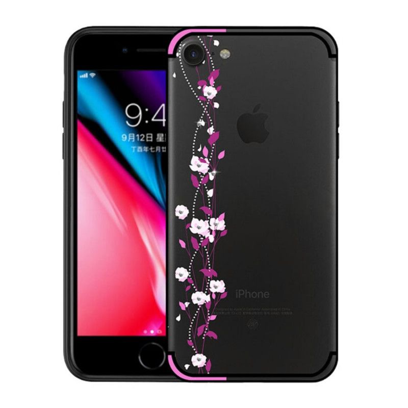 Coque iPhone Se 2 / 8 / 7 Fleurs Et Strass Nxe