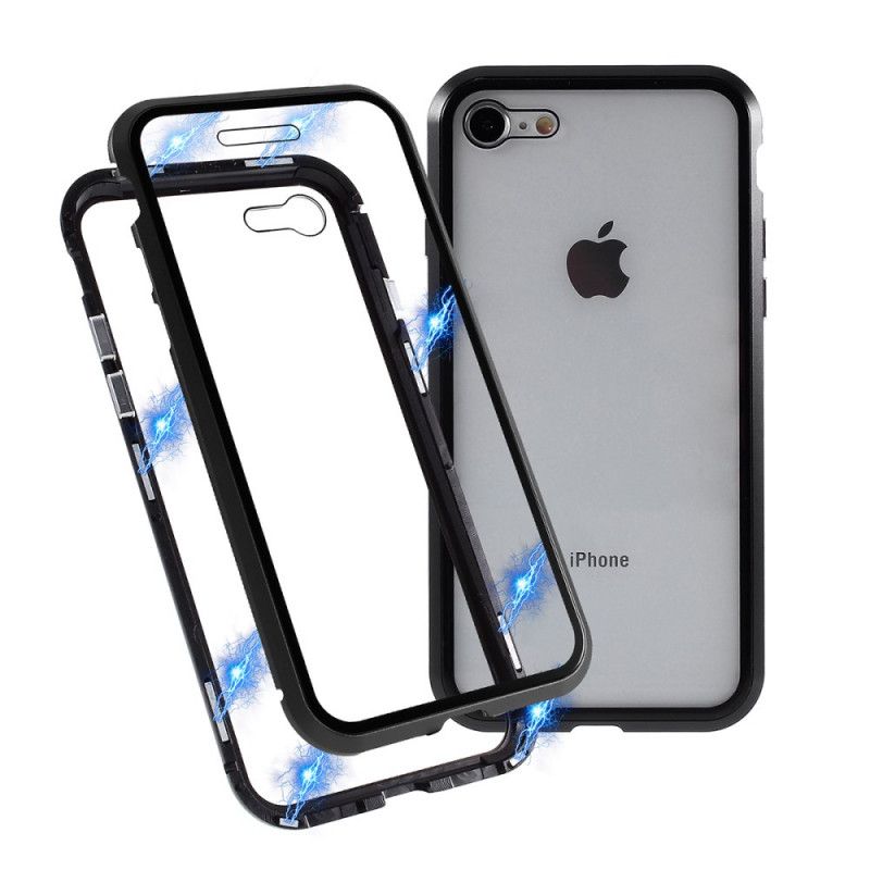 Coque iPhone Se 2 / 8 / 7 Rebords Métal Et Verre Trempé