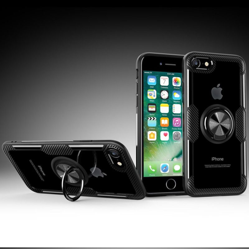 Coque iPhone Se 2 / 8 / 7 Transparente Ring Et Carbone