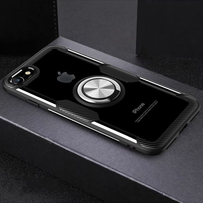 Coque iPhone Se 2 / 8 / 7 Transparente Ring Et Carbone