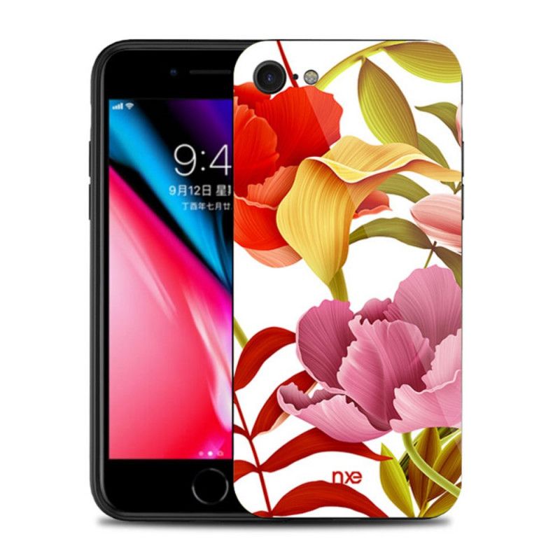 Coque iPhone Se 2 / 8 / 7 Verre Et Silicone Fleurs Nxe