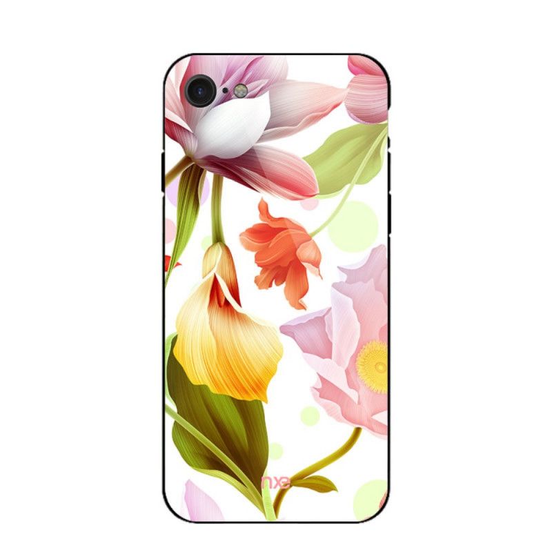 Coque iPhone Se 2 / 8 / 7 Verre Et Silicone Fleurs Nxe