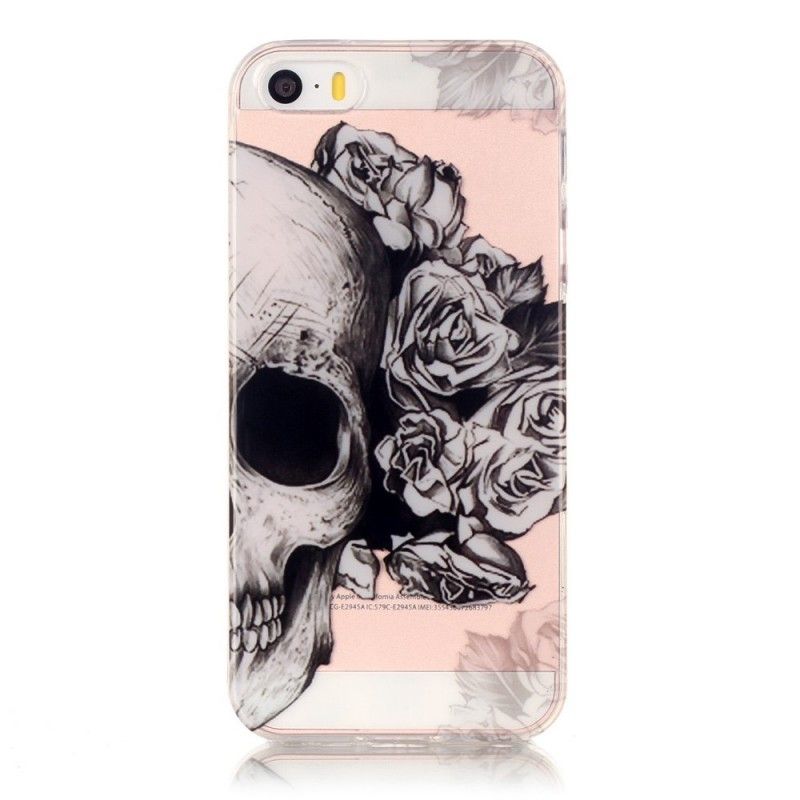 Coque iPhone Se/5/5s Transparente Tête De Mort Fleurie