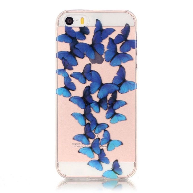 Coque iPhone Se/5/5s Transparente Vol De Papillons Bleus
