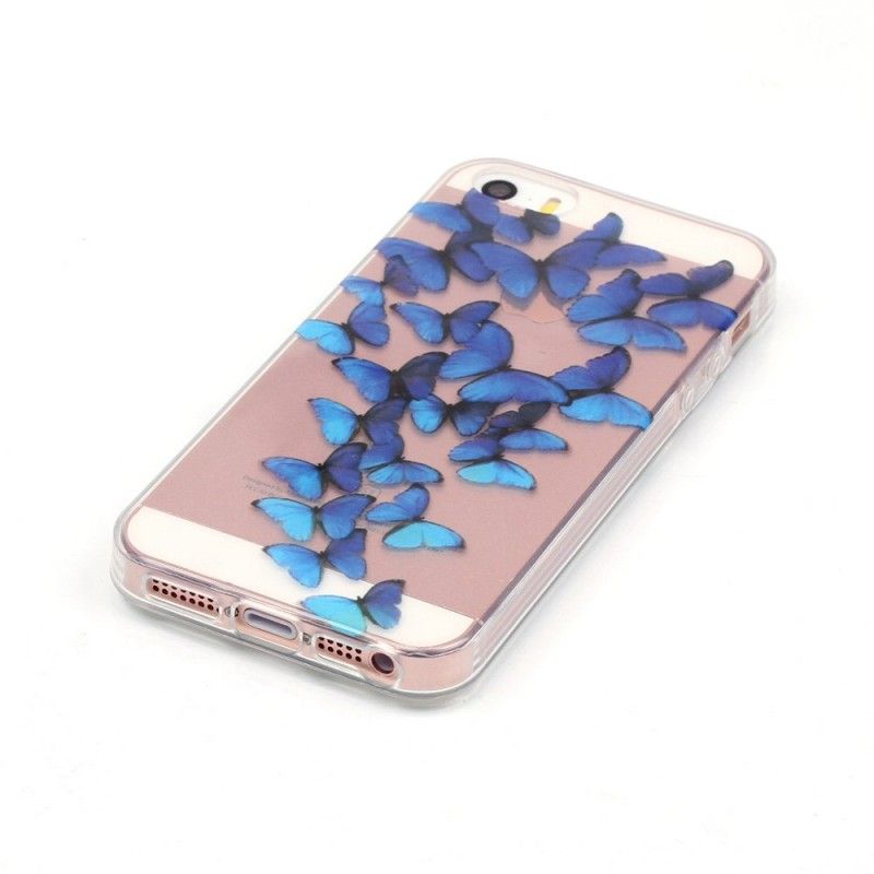 Coque iPhone Se/5/5s Transparente Vol De Papillons Bleus