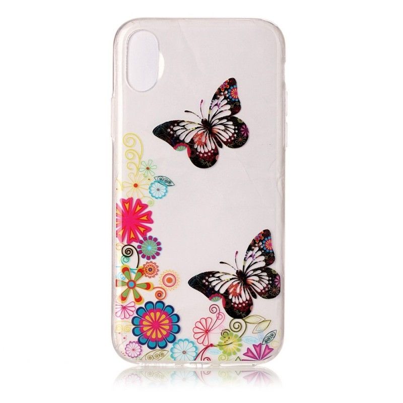 Coque iPhone X Papillons Et Fleurs Psychédéliques