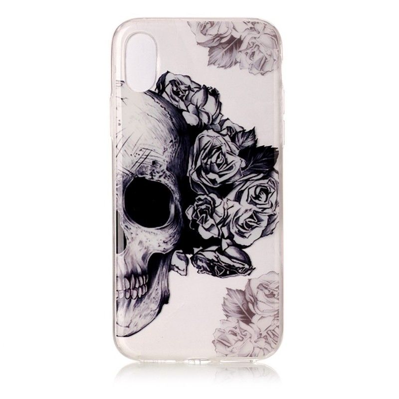 Coque iPhone X Transparente Tête De Mort Fleurie