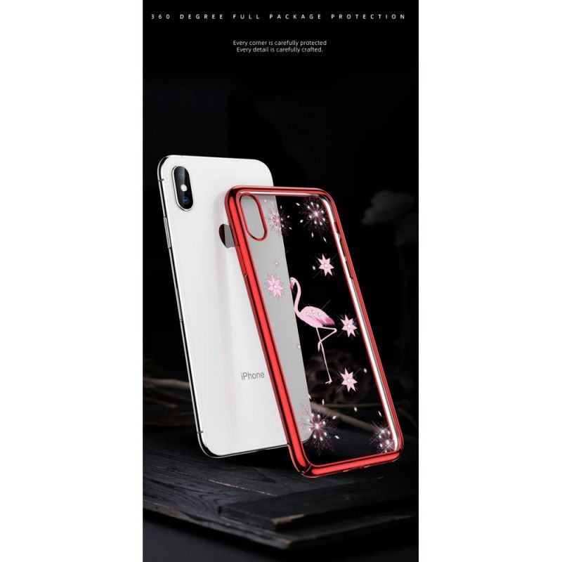 Coque iPhone X / Xs Sulada Diamants Flamant Rose