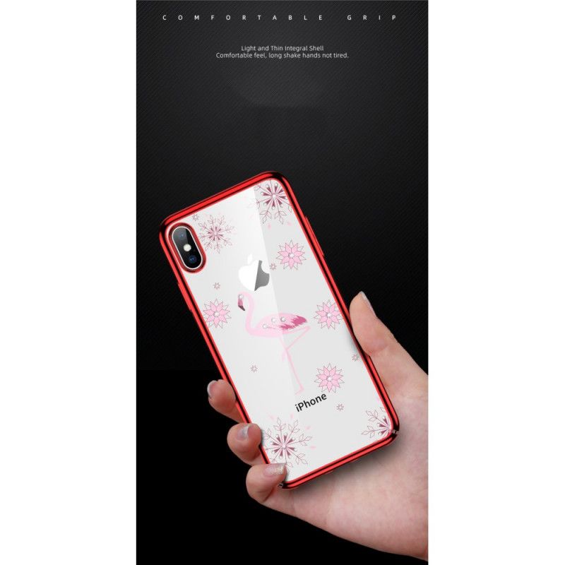 Coque iPhone X / Xs Sulada Diamants Flamant Rose