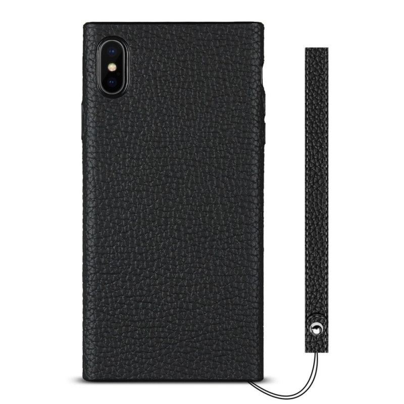 Coque iPhone X / Xs Véritable Cuir Litchi Avec Lanière