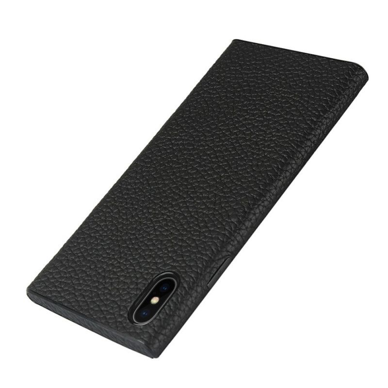 Coque iPhone X / Xs Véritable Cuir Litchi Avec Lanière