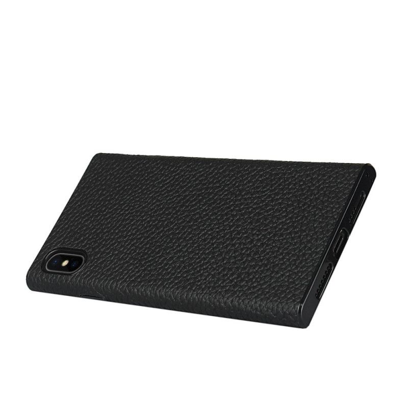 Coque iPhone X / Xs Véritable Cuir Litchi Avec Lanière