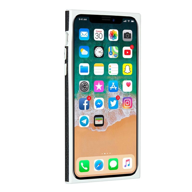 Coque iPhone X / Xs Véritable Cuir Litchi Porte-cartes Avec Lanière