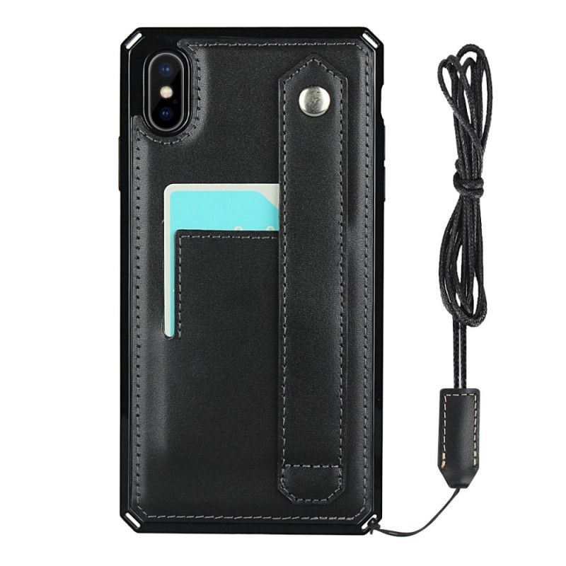 Coque iPhone X / Xs Véritable Cuir Sangle, Porte-carte Et Lanière