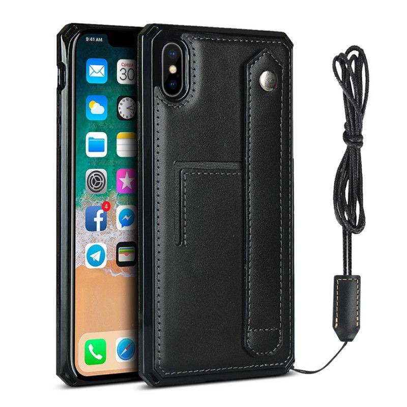 Coque iPhone X / Xs Véritable Cuir Sangle, Porte-carte Et Lanière