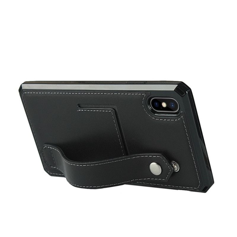 Coque iPhone X / Xs Véritable Cuir Sangle, Porte-carte Et Lanière