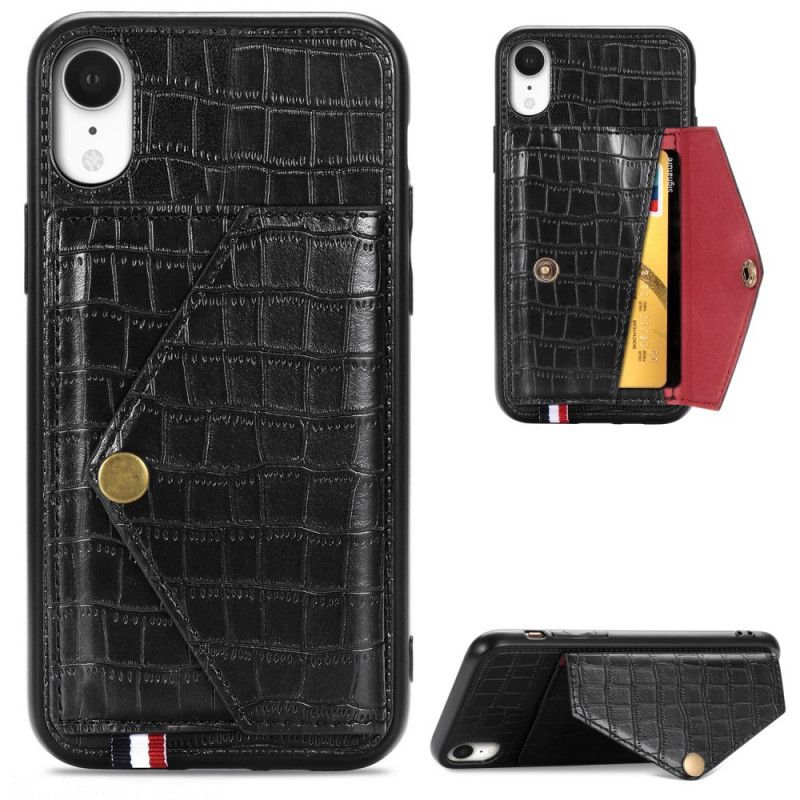 Coque iPhone Xr Crocodile Porte-cartes Et Support