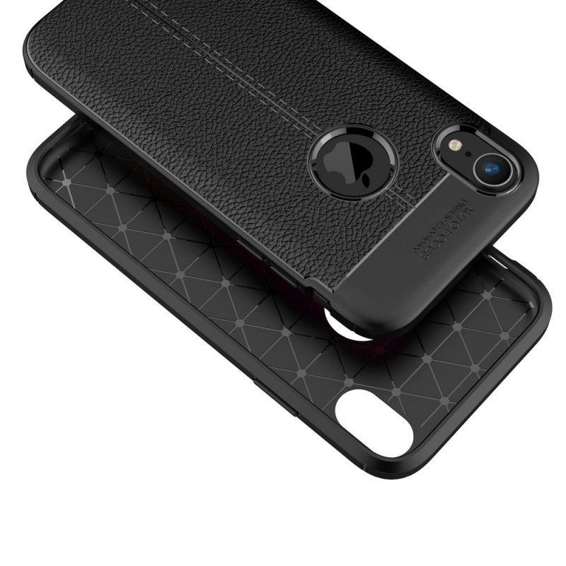 Coque iPhone Xr Effet Cuir Litchi Double Line