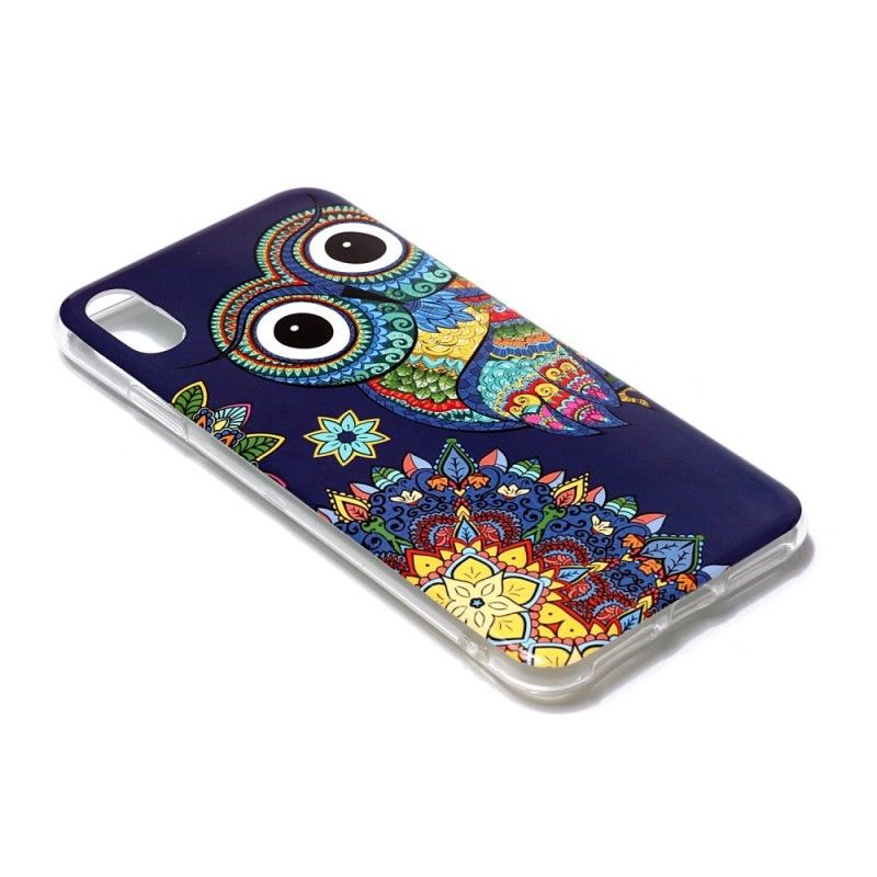 Coque iPhone Xr Hibou Mandala Fluorescente