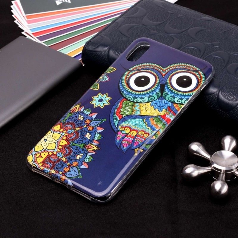 Coque iPhone Xr Hibou Mandala Fluorescente