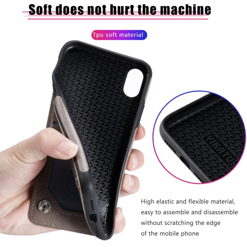 Coque iPhone Xr Simili Cuir Porte-cartes Support Chat