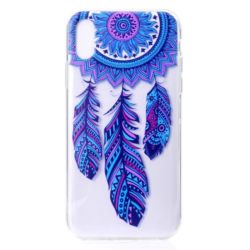 Coque iPhone Xr Transparente Attrape Rêves Plumes Bleues