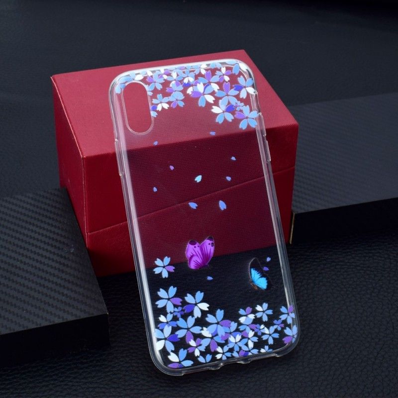 Coque iPhone Xr Transparente Papillons Et Fleurs