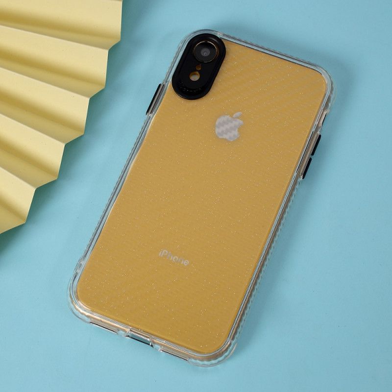 Coque iPhone Xr Transparente Texture Fibre Carbone