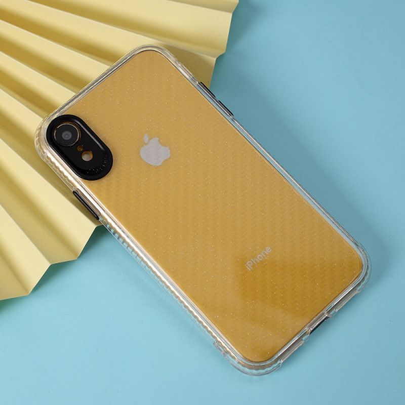 Coque iPhone Xr Transparente Texture Fibre Carbone