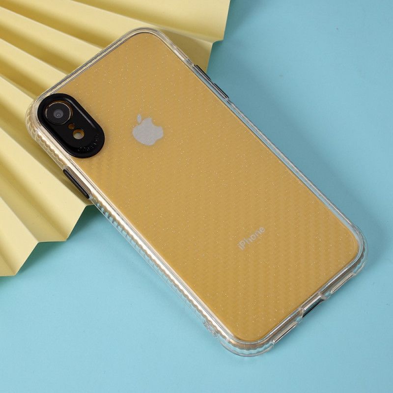 Coque iPhone Xr Transparente Texture Fibre Carbone