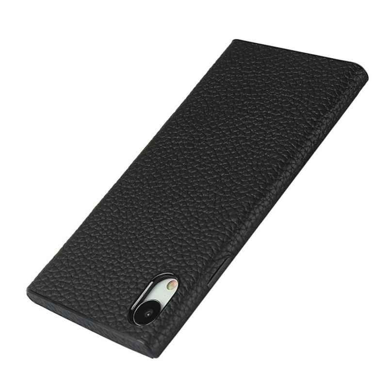 Coque iPhone Xr Véritable Cuir Litchi Avec Lanière