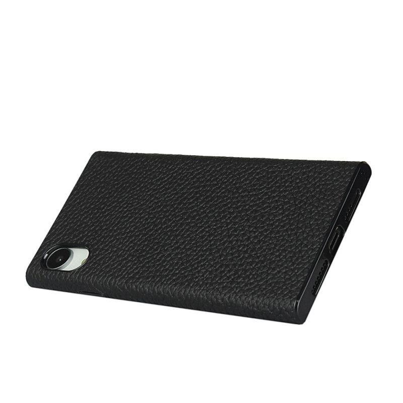 Coque iPhone Xr Véritable Cuir Litchi Avec Lanière