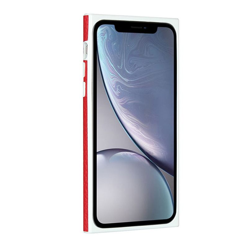 Coque iPhone Xr Véritable Cuir Litchi Porte-cartes Avec Lanière