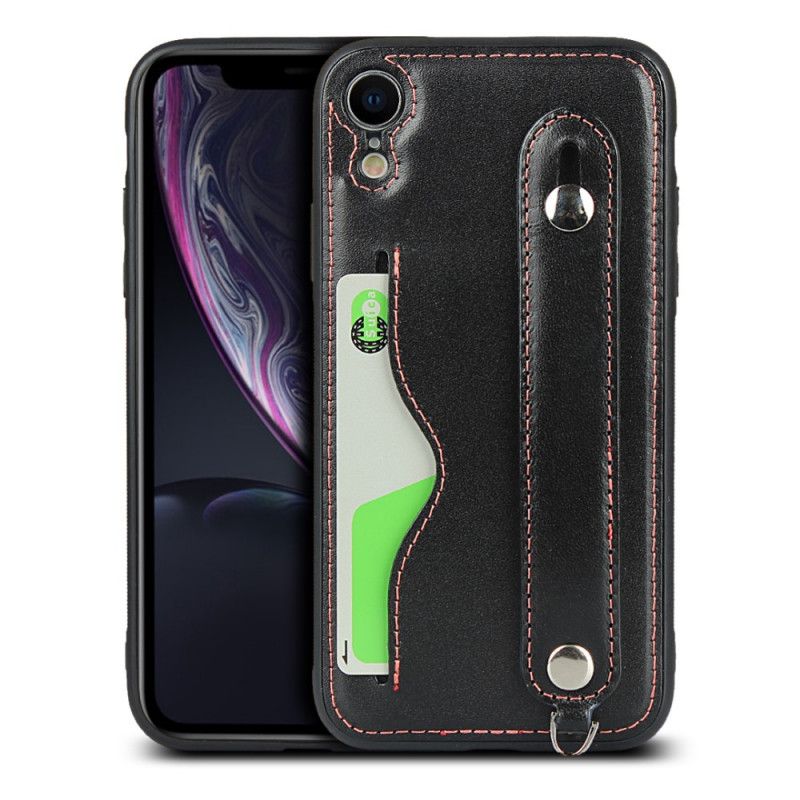 Coque iPhone Xr Véritable Cuir Sangle Et Porte-carte