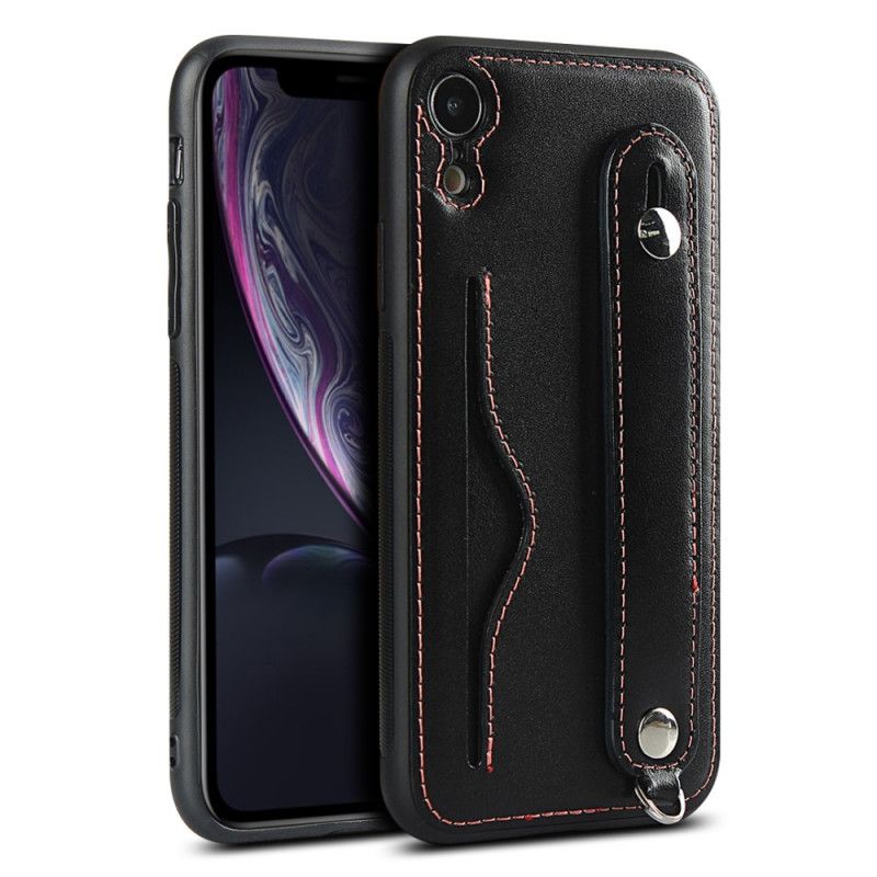 Coque iPhone Xr Véritable Cuir Sangle Et Porte-carte