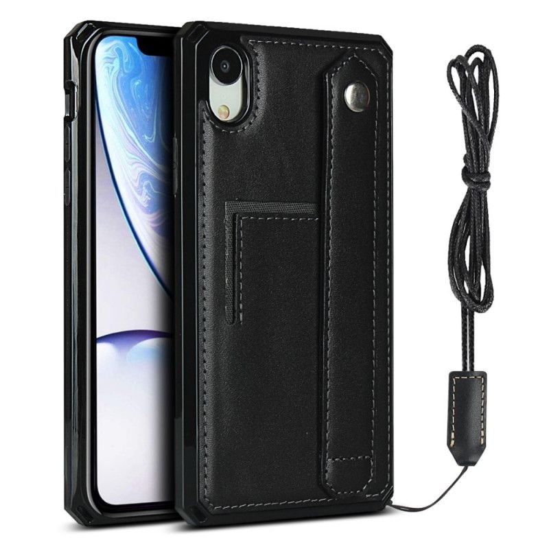 Coque iPhone Xr Véritable Cuir Sangle, Porte-carte Et Lanière