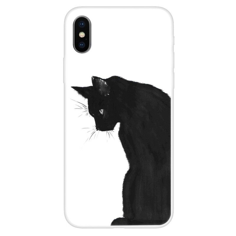 Coque iPhone Xs Chat Noir Pensif