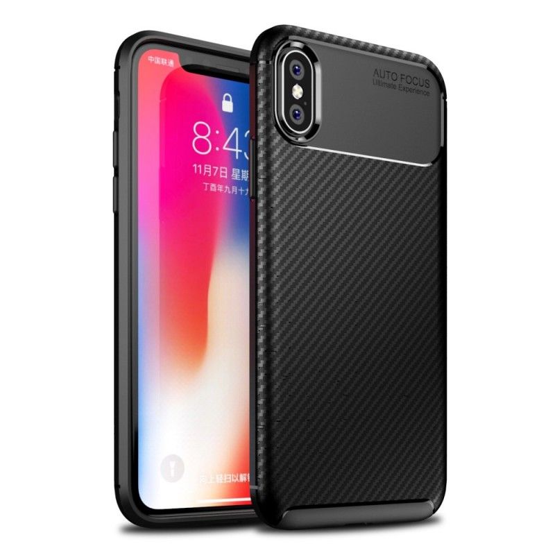 Coque iPhone Xs Flexible Texture Fibre Carbone