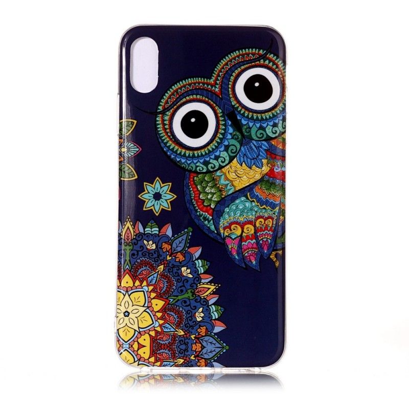 Coque iPhone Xs Max Hibou Mandala Fluorescente