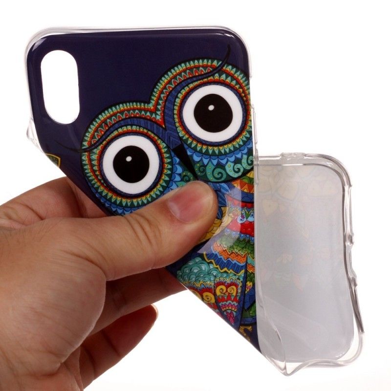 Coque iPhone Xs Max Hibou Mandala Fluorescente