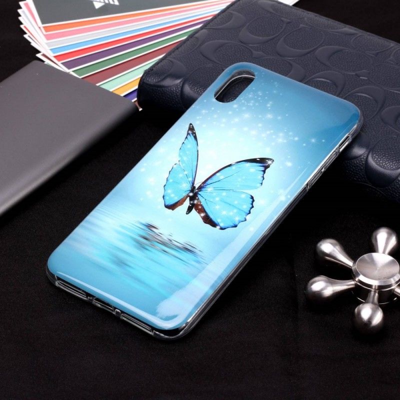 Coque iPhone Xs Max Papillon Bleu Fluorescente