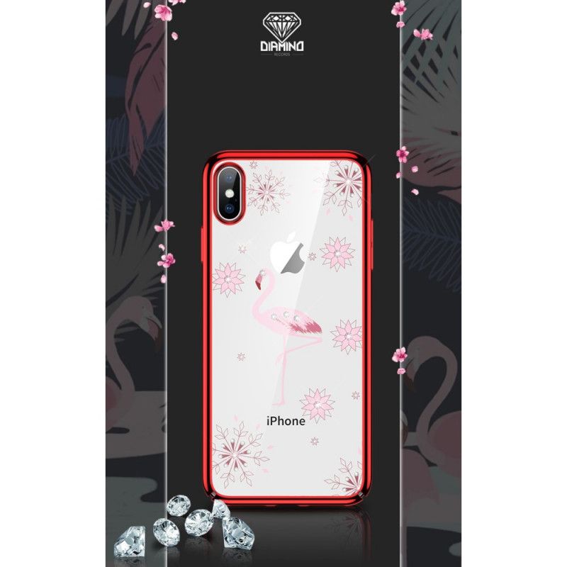 Coque iPhone Xs Max Sulada Diamants Flamant Rose